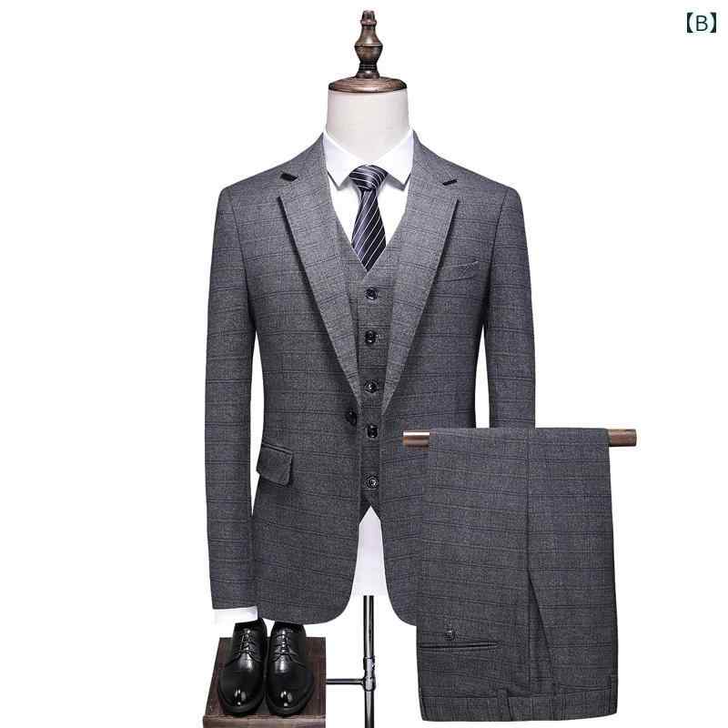 春秋 メンズ チェック柄スーツ スリーピーススーツ 新郎 ウェディングスーツ 写真 スタジオ 撮影 パフォーマンス 紳士 フォーマル