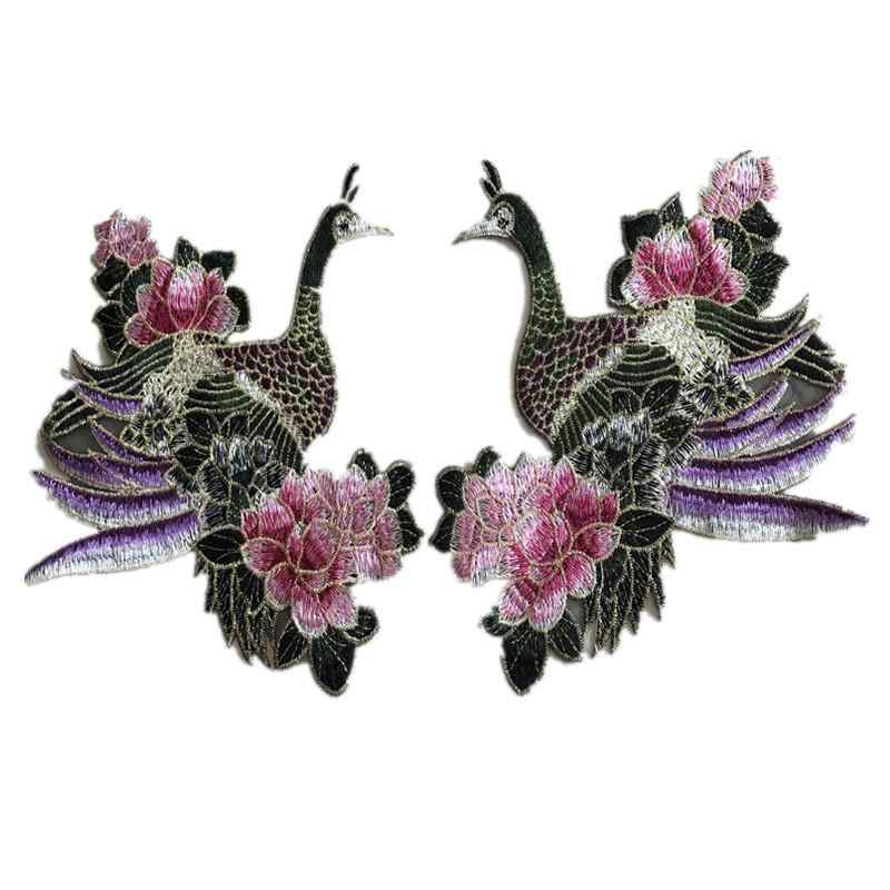 アップリケ オシドリ 花鳥 モチーフ 刺繍 ワッペン 布パッチ ステッカー 衣類装飾 アクセサリー 縫製必..