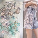アップリケ 立体 花柄 モチーフ スパンコール 刺繍 布パッチ ワッペン 手芸 ハンドメイド リメイク アクセント ビーズ メッシュ レース デニム装飾 DIY素材 ファブリックデコ アパレル補修