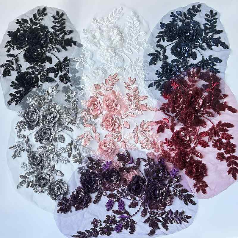 アップリケ スパンコール 立体 花 モチーフ 刺繍 布パッチ ワッペン ステッカー レース 縫製必要 手芸 ..