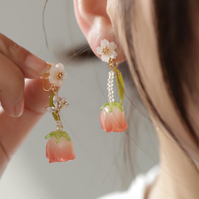 Chromium - ピアス おしゃれ レディース イヤリング 花 フレッシュ 耳飾り チャイナ アクセサリー フラワー 華やか ファッション かわいい