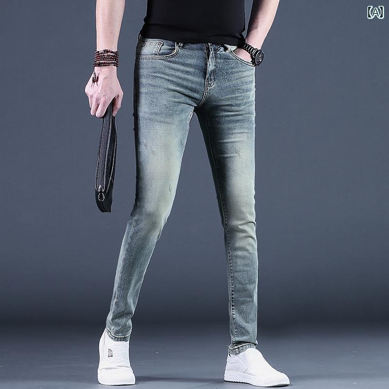 メンズ 夏 ハイエンド ジーンズ ノスタルジック スリムフィット 薄手 シンプル 快適 スキニー おしゃれ