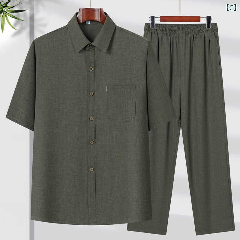 夏 シャツ メンズ 半袖 おじいちゃん スーツ シンプル ベーシック カジュアル クラシック 通気性 ダークグレー グリーン ベージュ