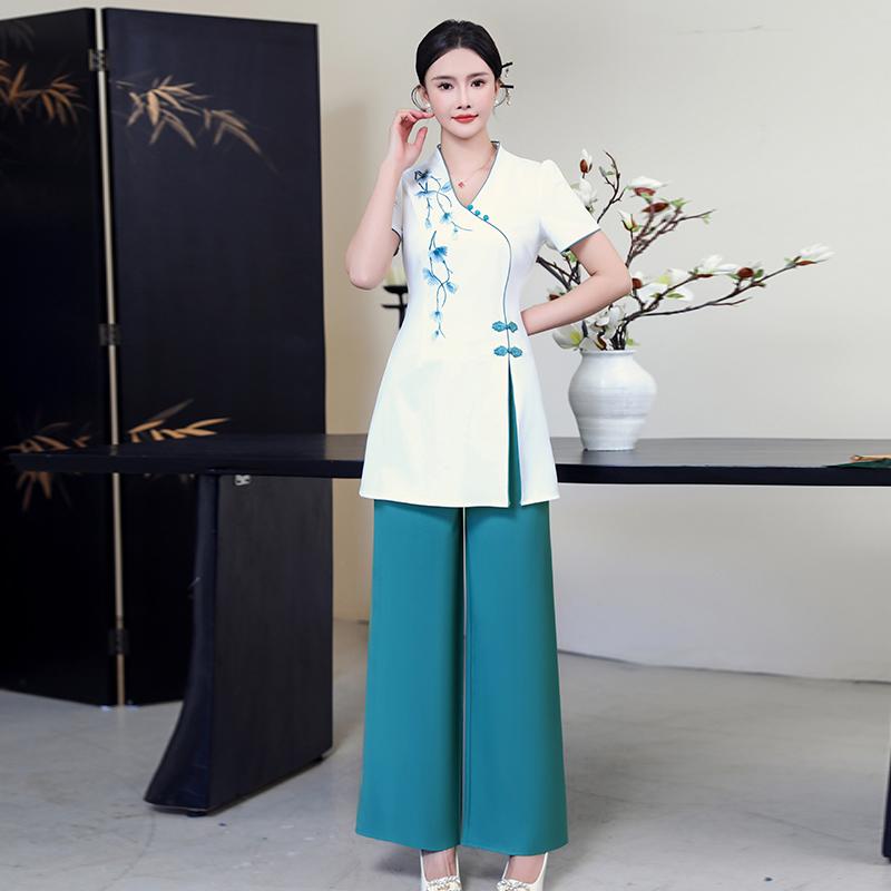 レディース フットバス エステ サロン ハイエンド 半袖 ロングパンツ セットアップ ユニフォーム 制服 ..