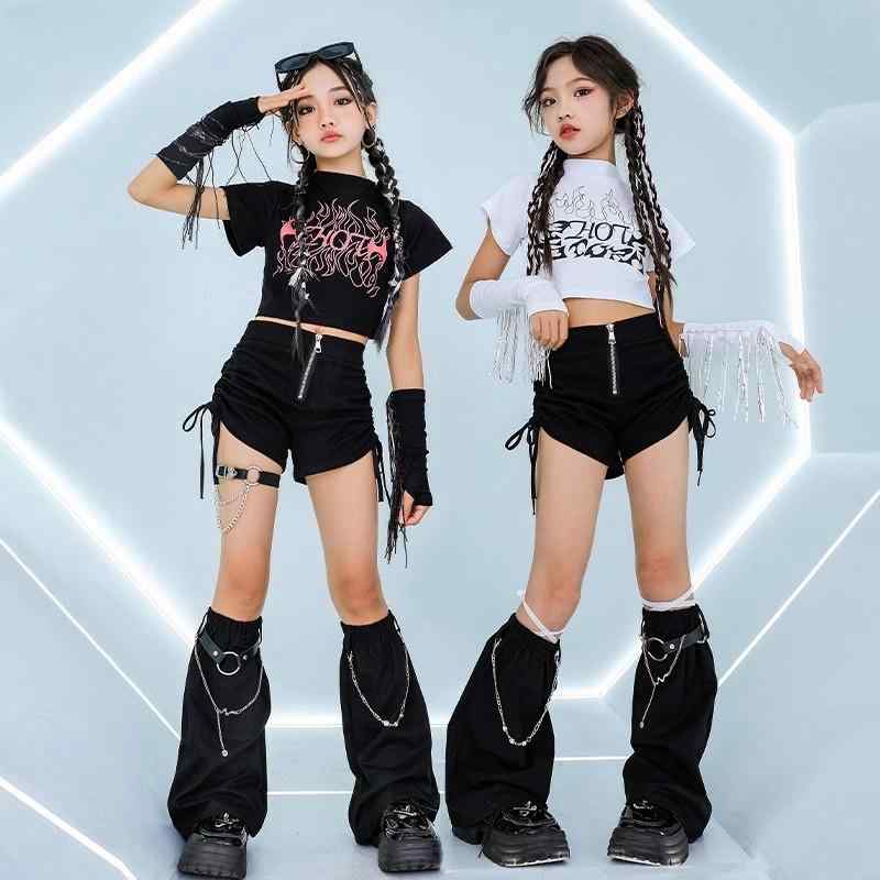 女の子 ジャズダンス ストリートダンス 夏 へそ出し 半袖 ショートパンツ スーツ 子供用 キャットウォーク クール 子供服 パフォーマンス ステージ衣装