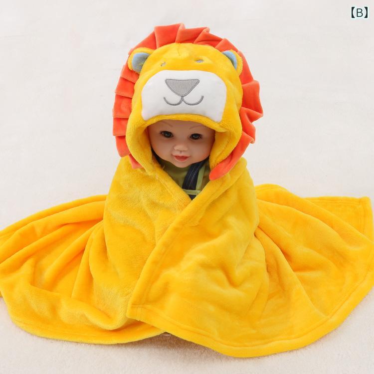ベビー ブランケット 単層 厚手 柔らかい フランネル かわいい マント 動物 多用途 ふわふわ 頭 ギフト ラップ