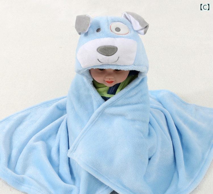ベビー ブランケット 単層 厚手 柔らかい フランネル かわいい マント 動物 多用途 ふわふわ 頭 ギフト ラップ