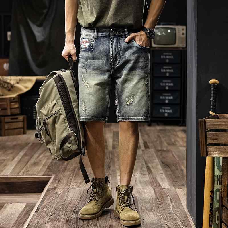 ハーフパンツ メンズ ダメージデニム アメリカン ハイエンド ウォッシュデニム ショート パンツ サマー デニム 刺繍 フィット ストレート レッグ 五分丈パンツ