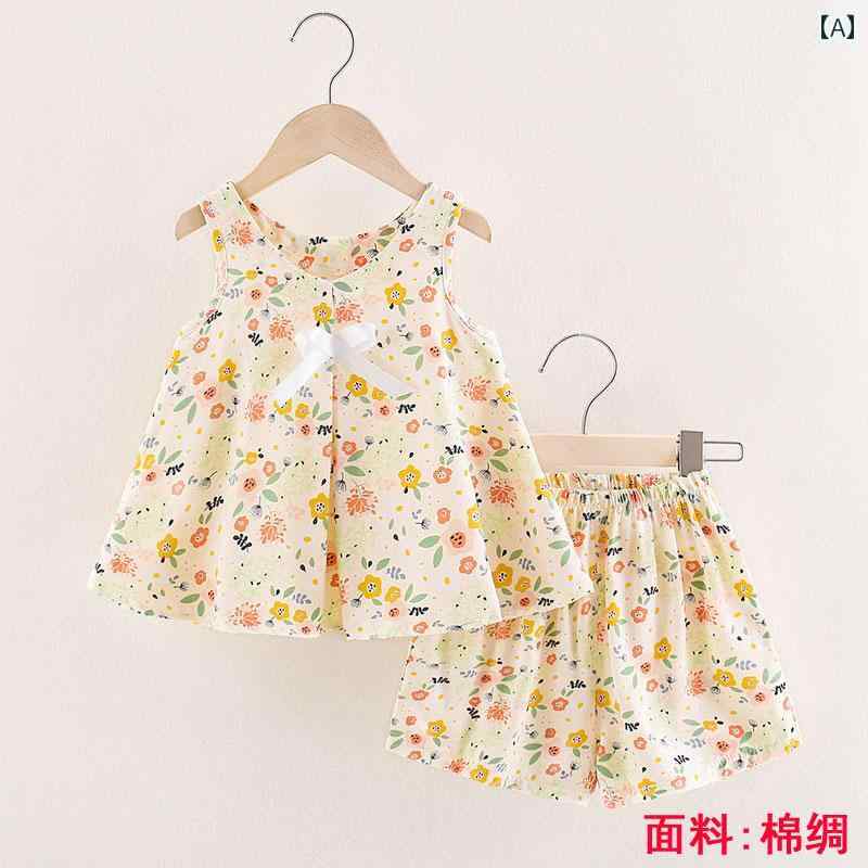 夏服 女の子 綿 トップス パンツ 2点セット 赤ちゃん 韓国 薄手 花柄 子供 清涼感 華やか おしゃれ