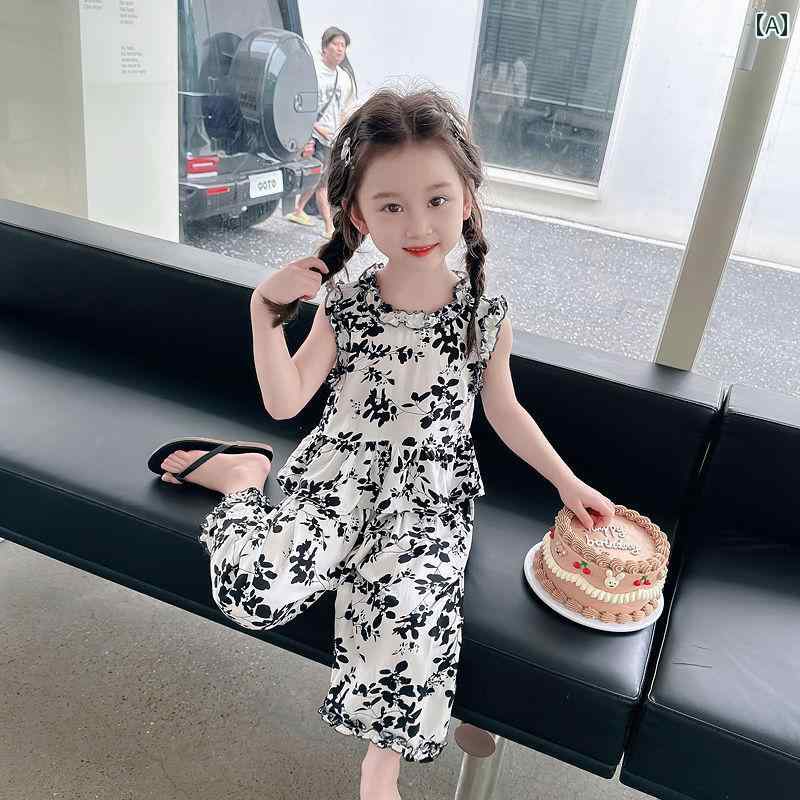 キッズ 夏服 セットアップ 女の子 ノースリーブ トップス パンツ セット 子供 赤ちゃん 綿 韓国 サマー..