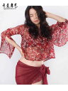 ダンス 春夏 ファッション ベリーダンス 練習 服 ゆったり 通気性 魅惑的 コスチューム プリント シフォン トップス レディース ダンス セクシー パフォー...