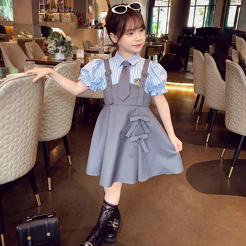 女の子 スカート 夏 子供 JK 制服風 少女 サスペンダー シャツ ネクタイ おしゃれ