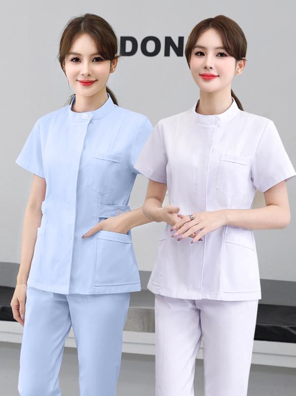 クリニック 制服 マッサージ 制服 ナース 服 女性用 長袖 スプリット スーツ 半袖 夏 薄手 美容 歯科医..