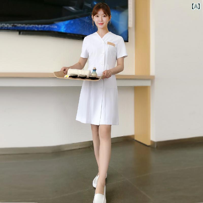 夏 女性用 エステ 作業着 レディース ネイリスト スリムドレス 美容 ユニフォーム 技術者 オーバーオー..