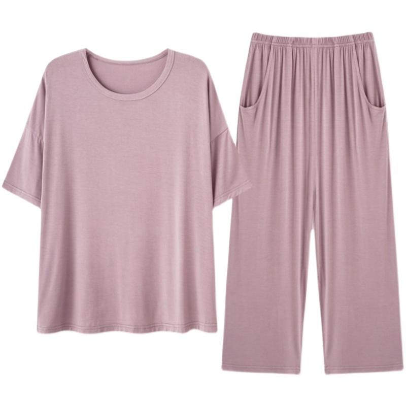 パジャマ ルームウェア ナイトウェア レディース 夏 モーダル 綿 大きめ サイズ スーツ 薄型 半袖 クロップドパンツ ホーム セット