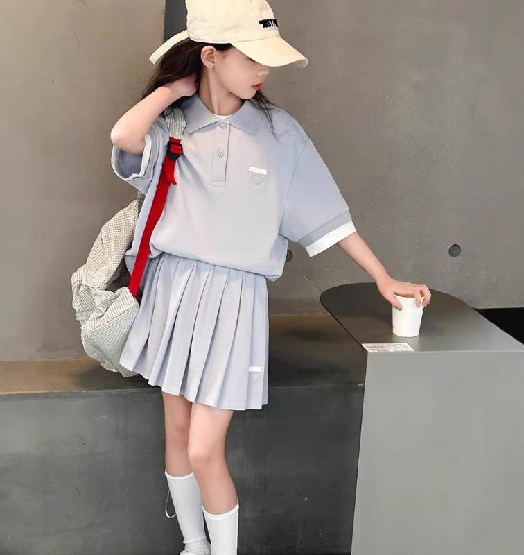 ガールズ ファッション キッズ ショート スカート 夏 重ね着風 トップス 半袖 ポロシャツ プリーツスカート セットアップ デイリー カジュアル 動きやすい 通気性