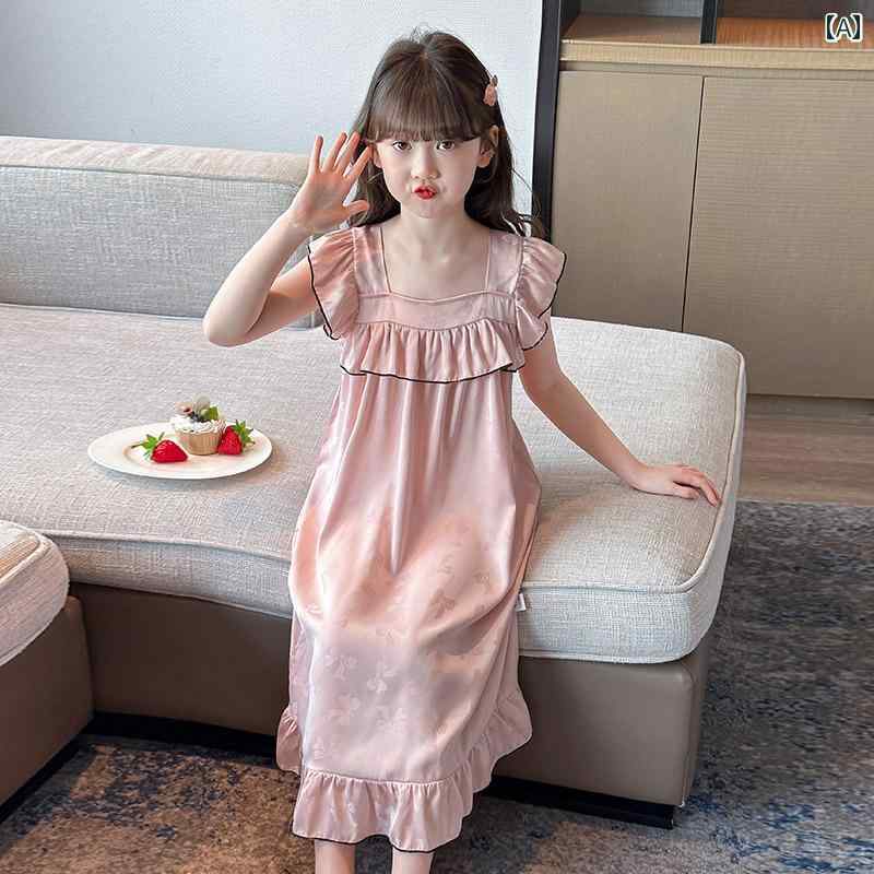 ワンピース 女の子 ナイトドレス 夏 薄手 冷感 ホーム ドレス プリンセススタイル サマー コットン ガ..