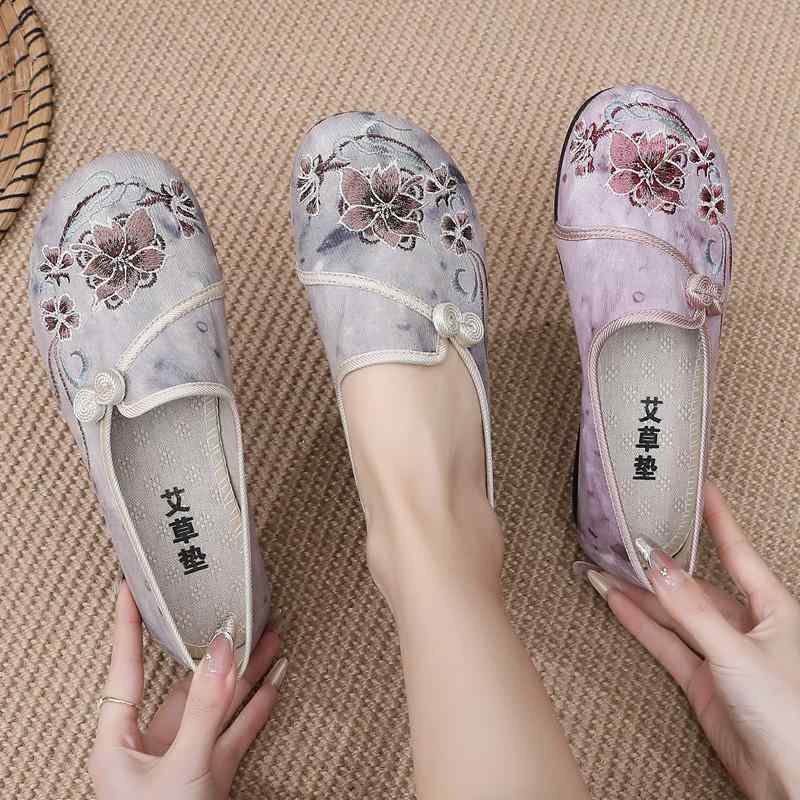 スリッポン 布靴 履きやすい レディース チャイナ風 刺繍 ソフト ソール おしゃれ 快適 レトロ フラットシューズ ワンステップ