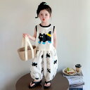 キッズ ガールズ ファッション 夏コーデ キャット柄 シャツ スーツ ジョガーパンツ セットアップ ノースリーブ トップス 防蚊 アクティブ リラックス 動きやすい 快適 着心地