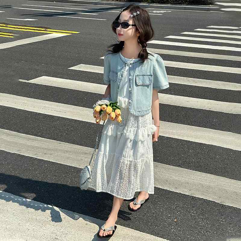 ワンピース 女の子 スカート サマー ドレス ベスト スカート デニムベスト ツーピース スーツ ノースリ..