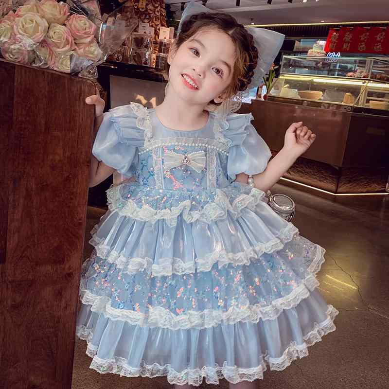 ワンピース キッズ 女の子 プリンセス ドレス ロリータドレス 夏 フレンチ 子供用 ドレス ハイウエスト..