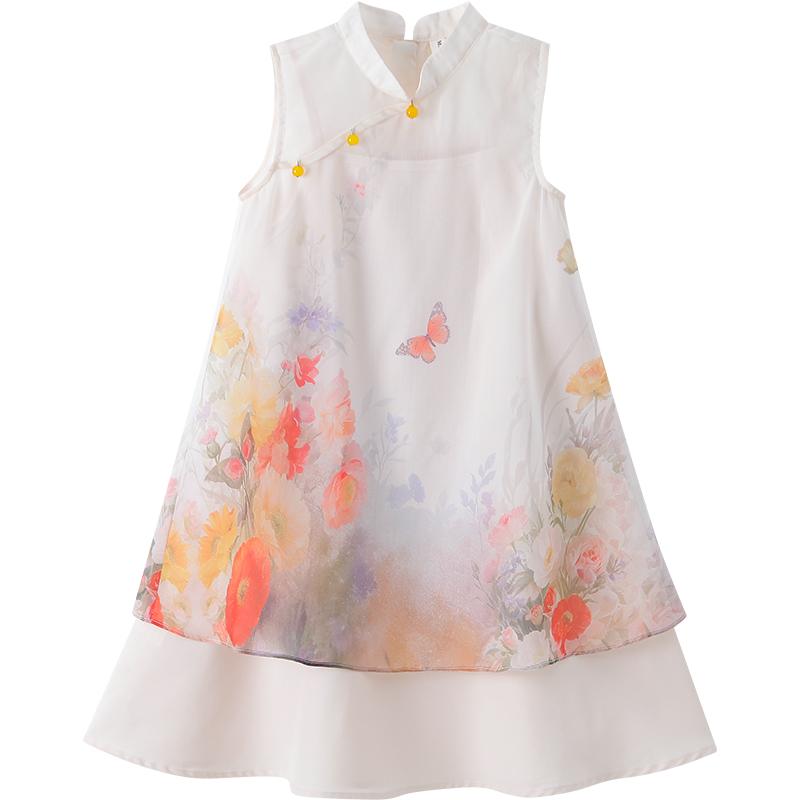 楽天ラ・グラーヌワンピース 女の子 チャイナ ドレス 夏 スタイル 子供用 シフォン ドレス ノースリーブベスト ドレス きれいめ