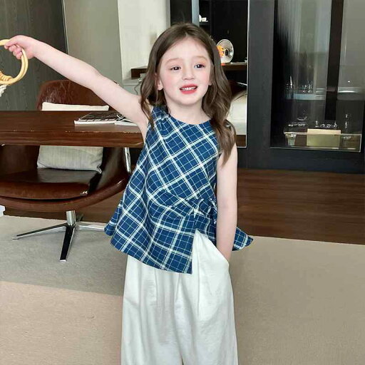 子供服 女の子 デニム チェック柄 ノースリーブ 夏 おしゃれ チュニック Aライン トップス カジュアル 子供服 女の子 デニム チェック柄 ノースリーブ 夏 おしゃれ チュニック Aライン トップス カジュアル