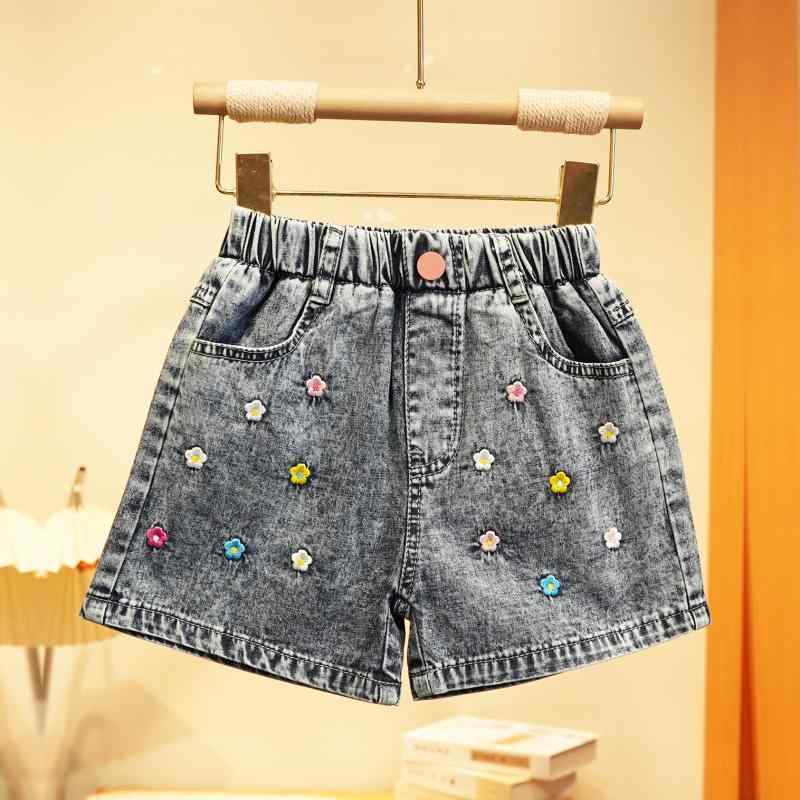 女の子 デニム サマー ショート パンツ 子供用 夏 おしゃれ フラワー 刺繍入り カジュアル フレンチ ジーンズ