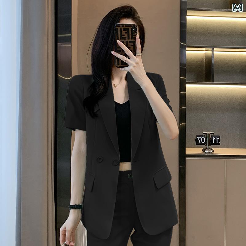 サマー スーツ レディース スーツ パンツ ジャケット 夏 薄手 仕事服 通勤 女性 エレガント カジュアル 大人 きれい 結婚式 二次会 参観日 上品 シンプル