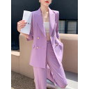 サマー スーツ レディース ビジネス フォーマル パープル スーツ スーツ 夏 薄手 ワイドレッグパンツ フォーマルウェア ハイエンド スーツ ダブルブレスト かっこいい女性 スリムフィット