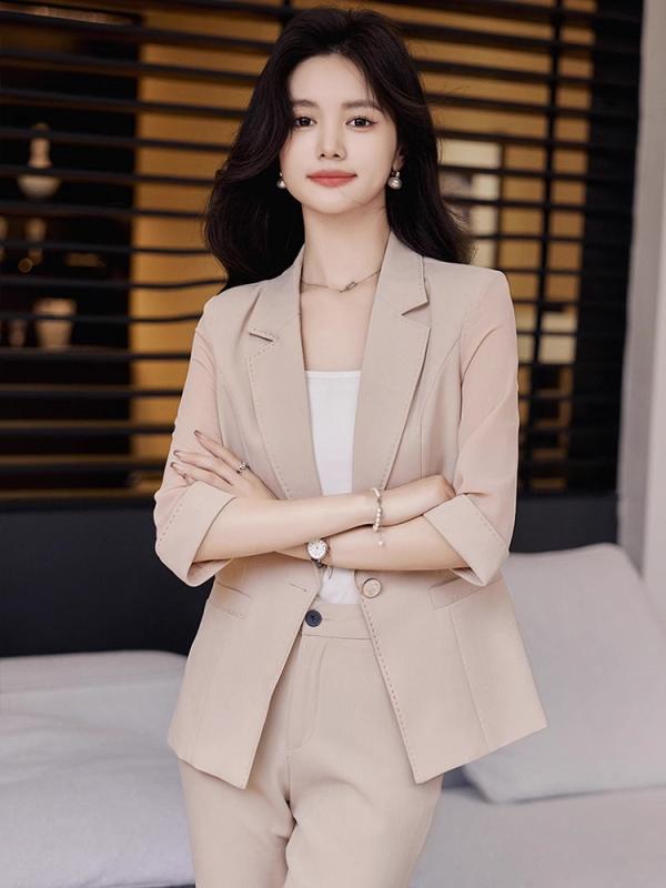 レディース ピンク 七分袖 スーツ ジャケット ファッション 小さい 夏 薄手 ハイエンド トップス スー..