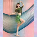 ベリーダンス パフォーマンス 夏 オフショルダー トップ マルチカラー フリンジ ヒップ スカーフ オリエンタル ダンス 練習服 レディース