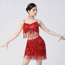 ラテン パフォーマンス 衣装 タッセル ダンススカート ジャズダンス ポールダンス パフォーマンス 衣装 スパンコール付き 競技 衣装 スーツ ルンバ チャチャ...