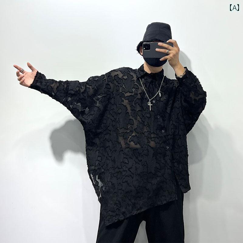 ブラック シャツ おしゃれ ダーク系 メンズ 紳士服 男性用 シャツ トップス レトロ ユニーク 個性的 モ..