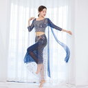 レディース ベリーダンス 練習 服 セット オリエンタルダンス スパンコール 魅惑的 ロング スカート パフォーマンス 秋