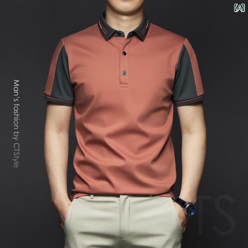 ポロシャツ ゴルフ メンズ 夏 シルケット コットン 半袖 Tシャツ 綿 冷感 半袖 ハイエンド 紳士服 ビジネスカジュアル 都会的 ビジネスカジュアル ひんやり