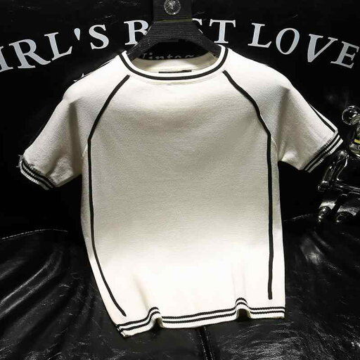 夏 メンズ ニット 半袖 Tシャツ ストライプ エッジ 薄手 無地 ラウンドネック ボトム Tシャツ カジュアル 快適 軽量 シンプル おしゃれ トレーニング 通気性 柔軟性 夏 メンズ ニット 半袖 Tシャツ ストライプ エッジ 薄手 無地 ラウンドネック ボトム Tシャツ カジュアル 快適 軽量 シンプル おしゃれ トレーニング 通気性 柔軟性