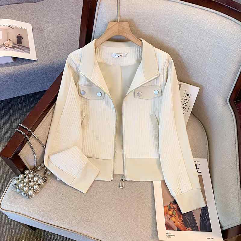 ジャケット アウター 長袖 ジッパー スタンドカラー ショート ポケット カジュアル 西洋風 若見え 万能 春秋 レディース 女性 ガールズ 軽量 柔らか 日常使い スタイリッシュ
