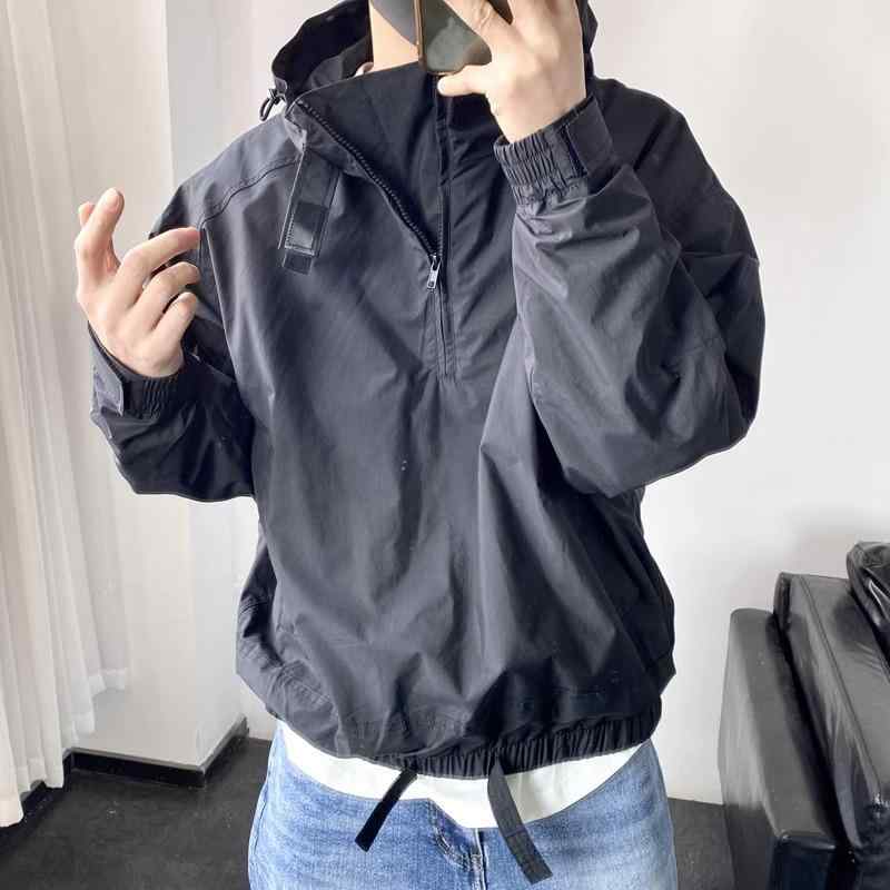 メンズ フード付き 日焼け防止 ジャケット ハーフ ジッパー 薄手 カジュアル 春秋 シンプル おしゃれ ..