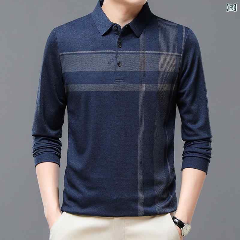 長袖 シャツ トップス メンズ カジュアル 普段着 ポロシャツ カットソー 綿 男性 秋 襟 春秋 スタイル シンプル きれいめ おしゃれ ストライプ