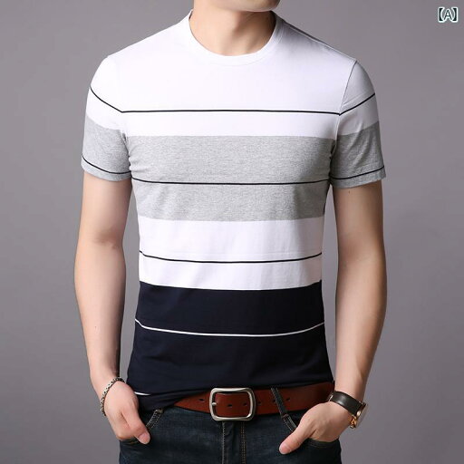 シャツ トップス 半袖 メンズ カジュアル 普段着 Tシャツ 綿 ラウンドネック ストライプ 夏 服ファッション Tシャツ シャツ トップス 半袖 メンズ カジュアル 普段着 Tシャツ 綿 ラウンドネック ストライプ 夏 服ファッション Tシャツ