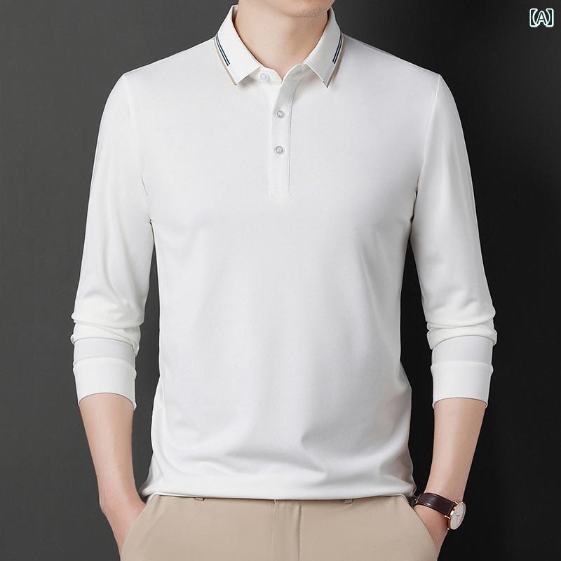 長袖 シャツ トップス メンズ カジュアル 普段着 男性用 Tシャツ 綿 ラペル ゆったり 薄手 服 秋服 シンプル きれいめ ラベル