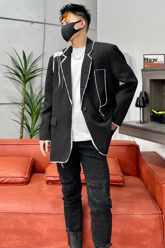 トップス ジャケット 上着 メンズ おしゃれ シンプル モノクロ 春秋 ストリート オーバー サイズ 長袖 ゆったり カジュアル