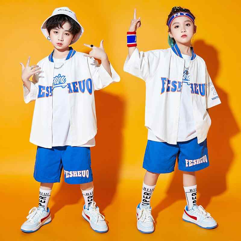子供用 キッズ ストリート ダンス ヒップホップ パフォーマンス 衣装 ユニフォーム 夏 クール 男女兼用..