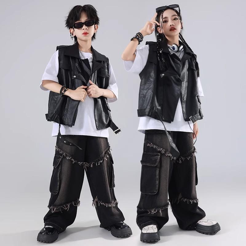 キッズ 子供服 ダンス 演奏 衣装 黒 ブラック かっこいい クール ロック パンク ドラム パフォーマンス ヒップホップ ストリート ジャズ 夏 コーデ バンド デニム