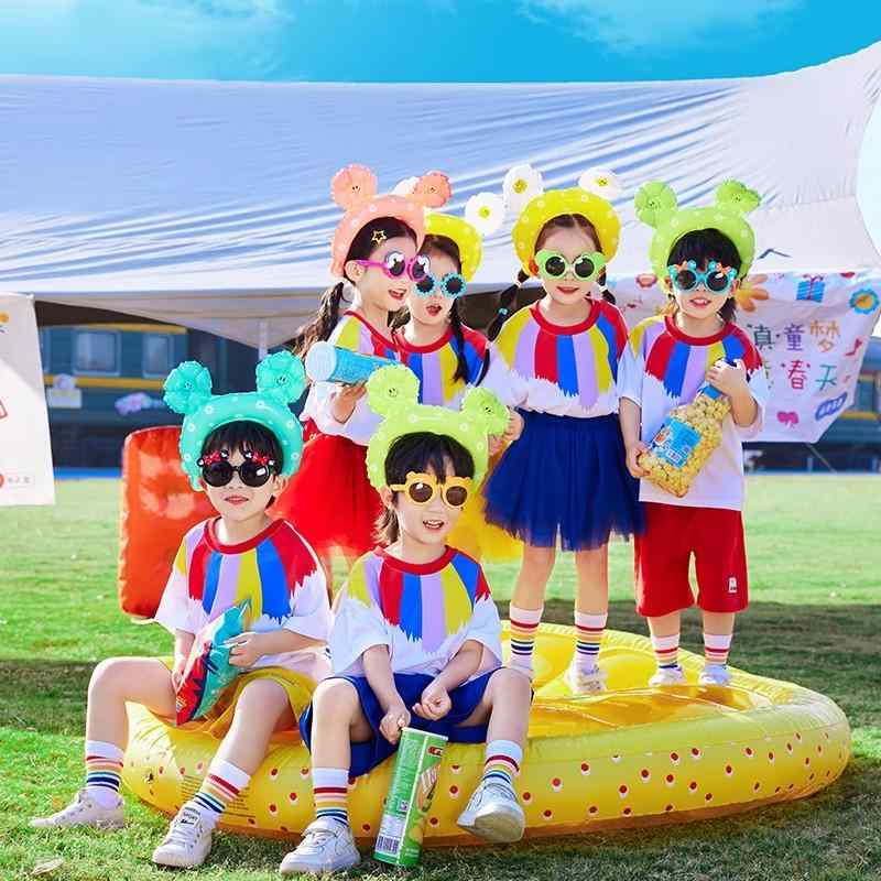 子供服 キッズ コスチューム カラフル パニエ 体操服 チアリーディング 半袖 夏 合唱団 幼稚園 Tシャツ ダンス パフォーマンス ユニフォーム