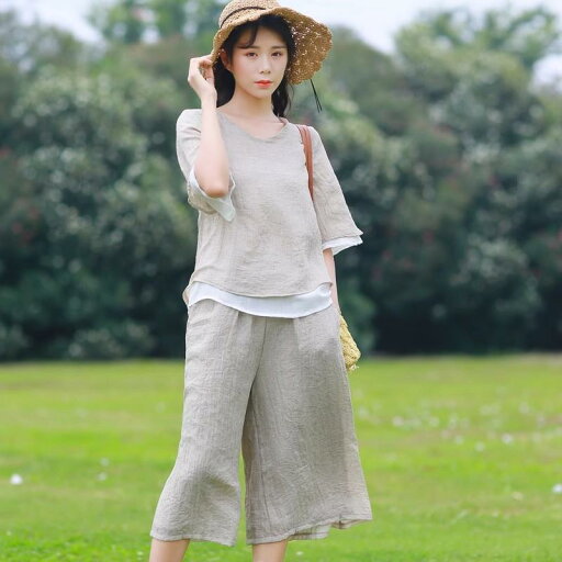 レディース チャイナ風 女性用 綿 麻 セットアップスーツ 夏服 カジュアル レトロ スタイル ゆったり 二重 チュール ワイドパンツ 2点セット ふんわり やさしい肌触り レディース チャイナ風 女性用 綿 麻 セットアップスーツ 夏服 カジュアル レトロ スタイル ゆったり 二重 チュール ワイドパンツ 2点セット ふんわり やさしい肌触り