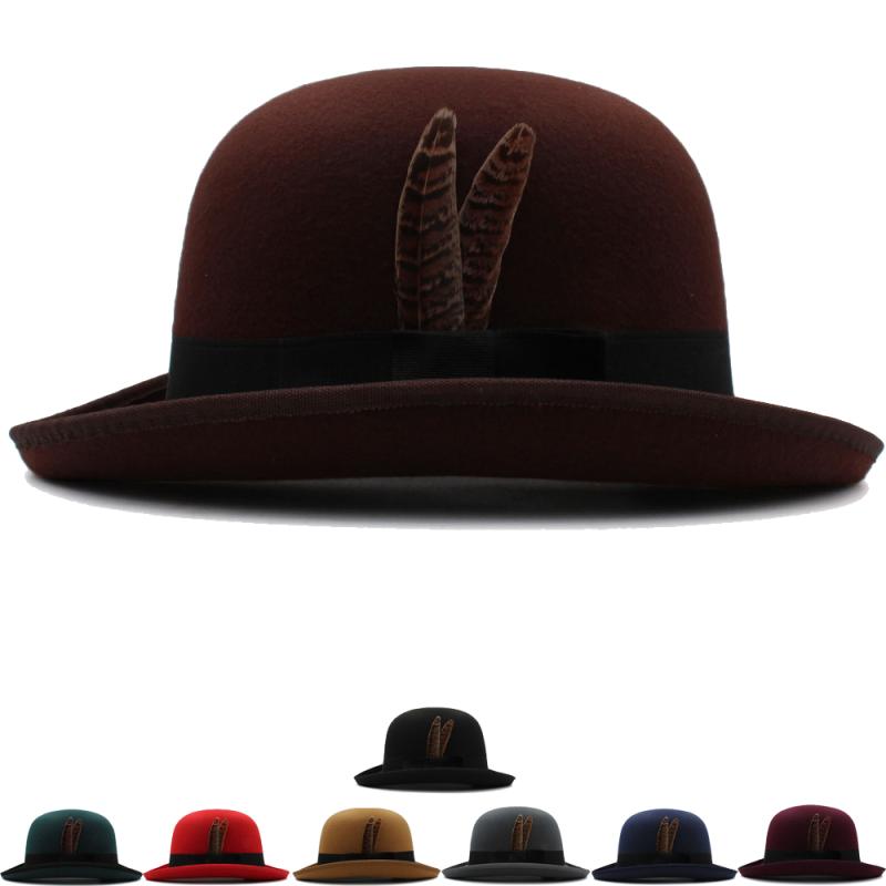 ハット おしゃれ やや 大きめ 春秋冬 レトロ ステージ ウール シルクハット 男女兼用 羽飾りフェルトハット