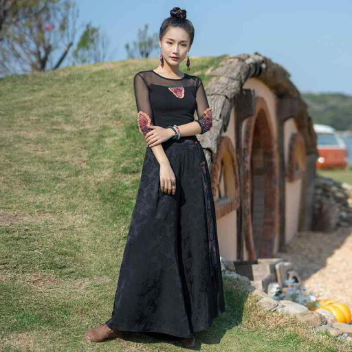 レディース ズボン パンツ ロング キュロット チャイナ シック スリム フィット 長い 刺繡 中国風 レトロ 漢服 かわいい 婦人服 清楚 春夏秋 女性 レディース ズボン パンツ ロング キュロット チャイナ シック スリム フィット 長い 刺繡 中国風 レトロ 漢服 かわいい 婦人服 清楚 春夏秋 女性