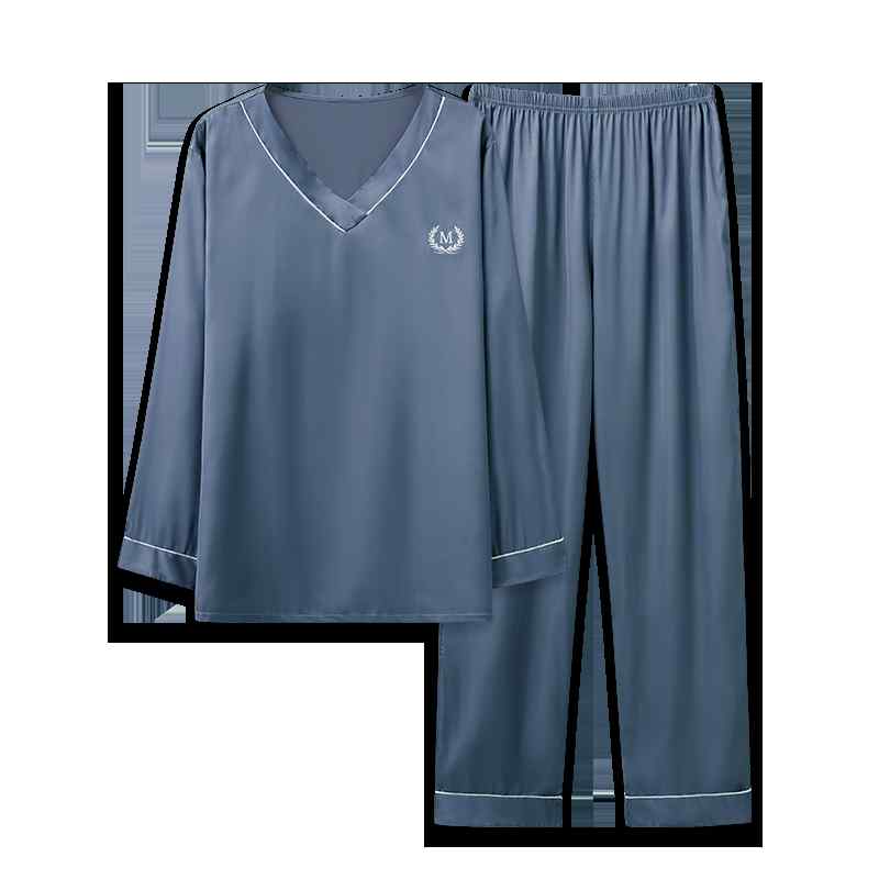 メンズ パジャマ ルームウェア 長袖 ズボン 春秋 薄手 カジュアル冷感 ホームウェアセット vネック